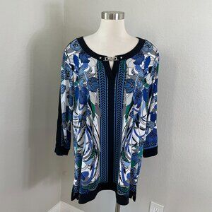 Jm Collection Woman Plus 2X Floral Cutout Sleeve Tunic Top Stretch Shirt